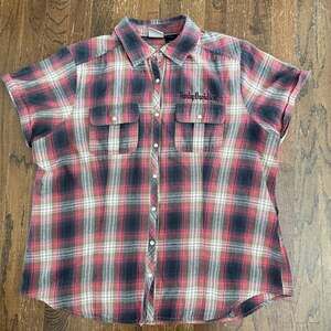 Harley-Davidson Women's 1W Red Plaid Pearl Snap Short Sleeve Embroidered Shirt